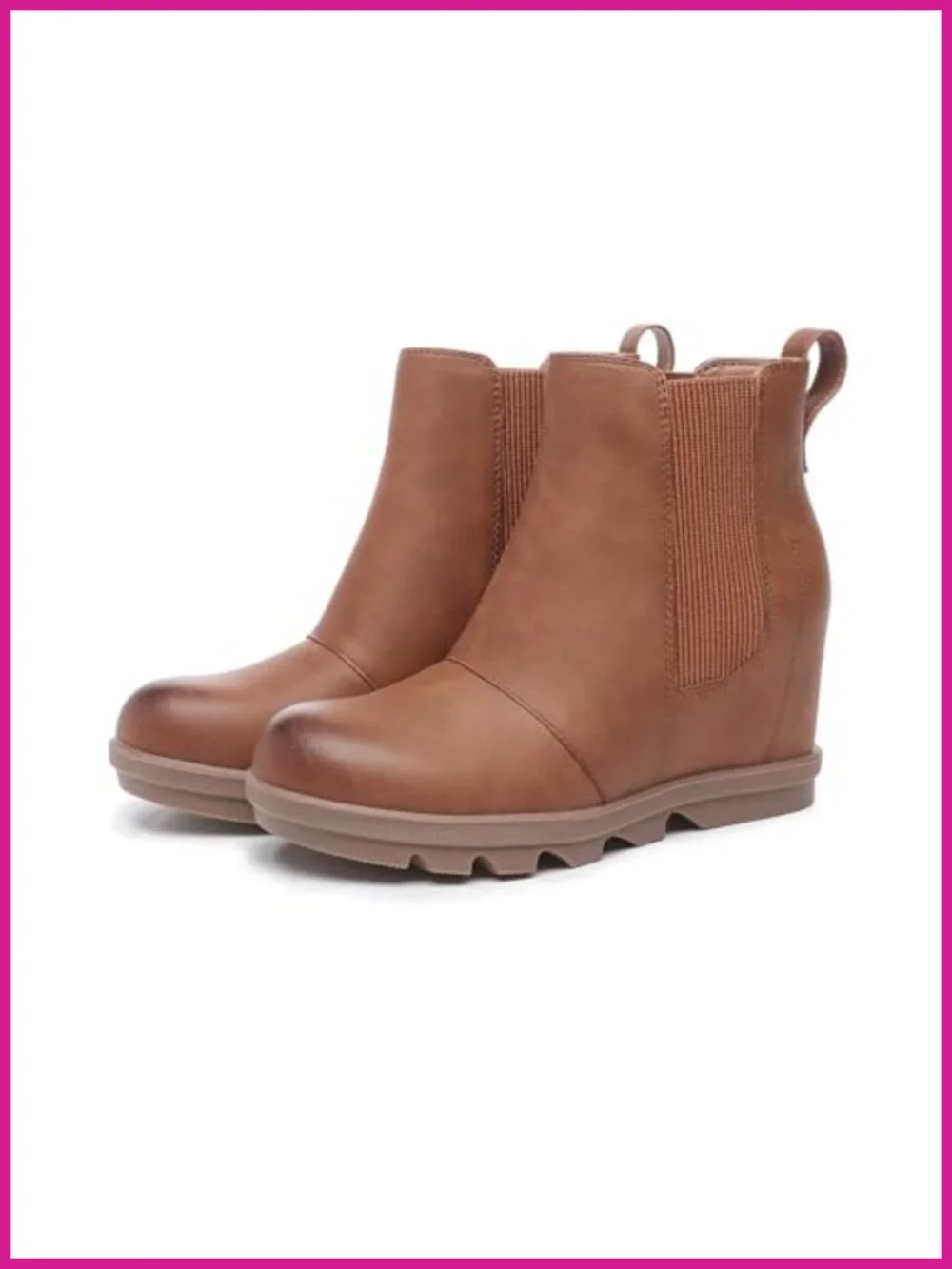 Hidden Heel Chelsea Ankle Wedge Boots Faux Leather Comfort